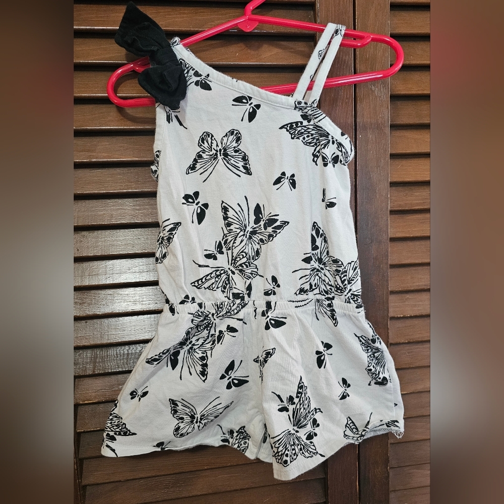 Old Navy White Butterfly Romper Black Bow Detail | Size 2T